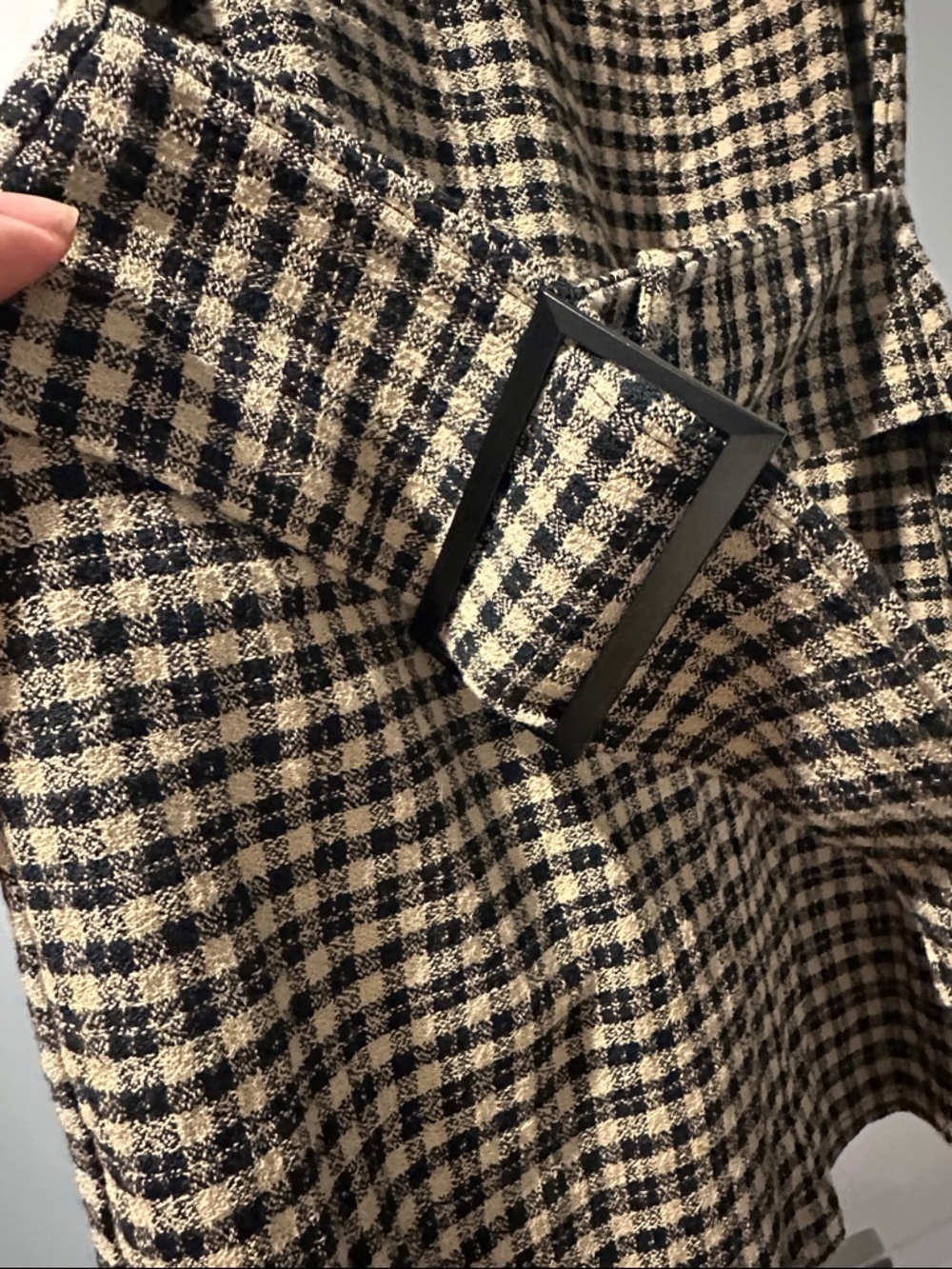 Zara Black and Tan Plaid Mini Dress with Waist Tie - Picture 3 of 9